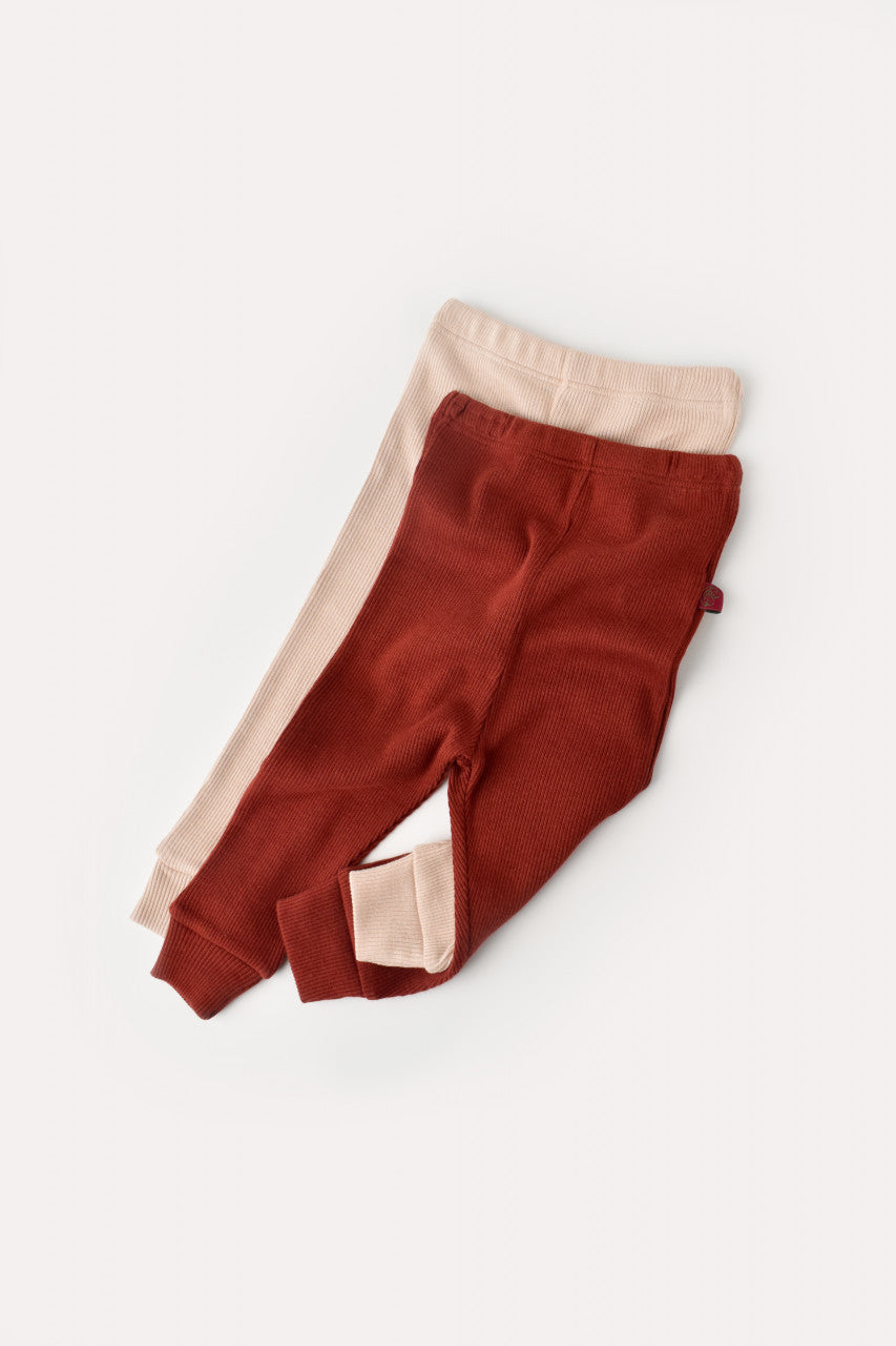 Set 2 pantaloni bebe unisex din bumbac organic si modal - Caramiziu/Somon, BabyCosy