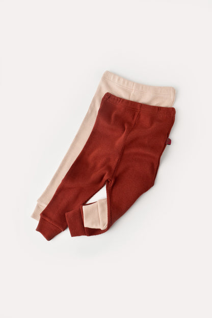 Set 2 pantaloni bebe unisex din bumbac organic si modal - Caramiziu/Somon, BabyCosy