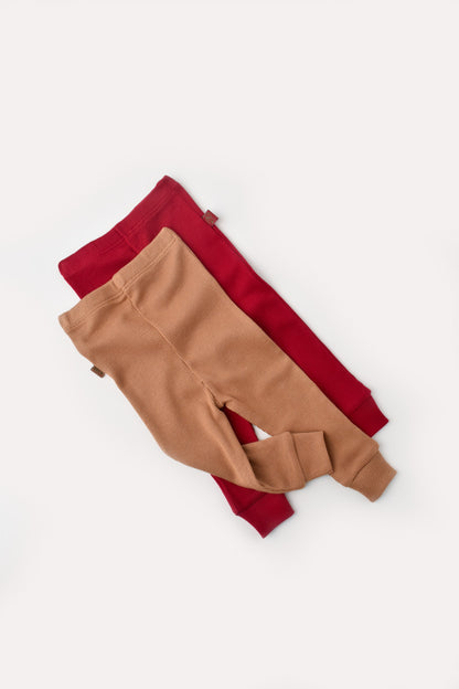 Set 2 pantaloni bebe unisex din bumbac organic si modal - Maro/Rosu, BabyCosy