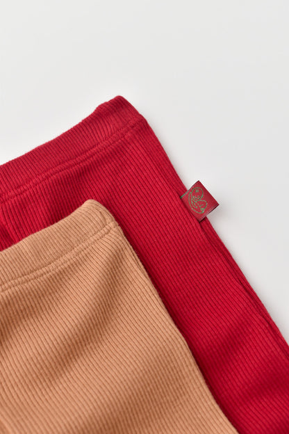 Set 2 pantaloni bebe unisex din bumbac organic si modal - Maro/Rosu, BabyCosy