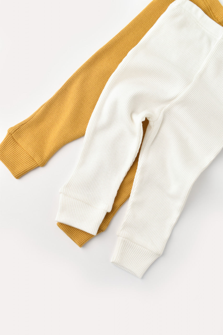 Set 2 pantaloni bebe unisex din bumbac organic si modal - Mustar/Ecru, BabyCosy