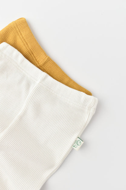 Set 2 pantaloni bebe unisex din bumbac organic si modal - Mustar/Ecru, BabyCosy