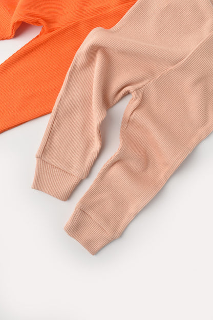 Set 2 pantaloni bebe unisex din bumbac organic si modal - Rodie/Piersica, BabyCosy