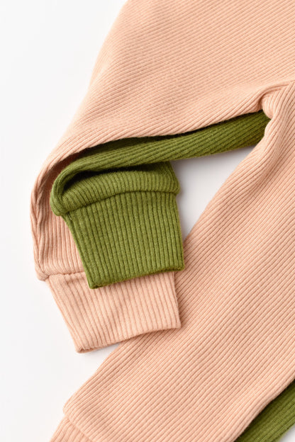 Set 2 pantaloni bebe unisex din bumbac organic si modal - Verde/Blush, BabyCosy