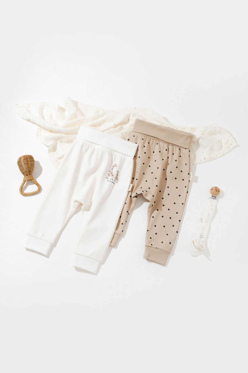 Set 2 pantaloni bebe unisex Girafa, BabyCosy, 100% bumbac organic