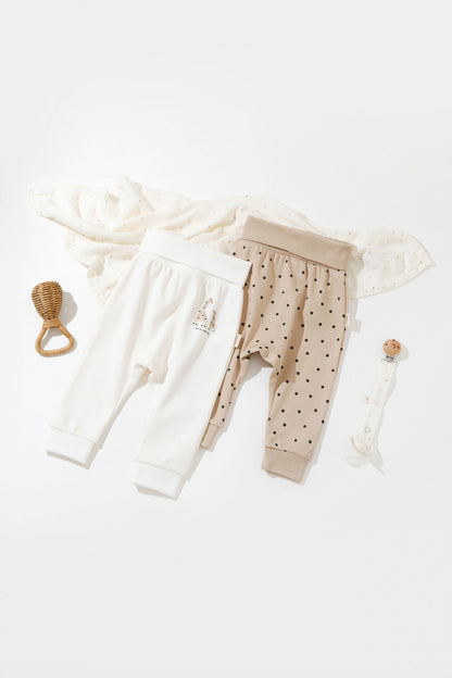 Set 2 pantaloni bebe unisex Girafa, BabyCosy, 100% bumbac organic