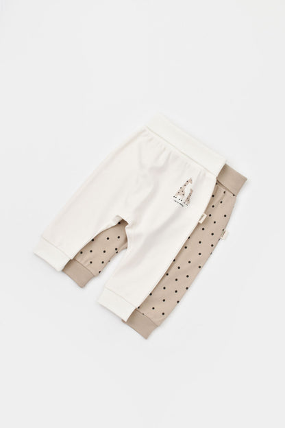 Set 2 pantaloni bebe unisex Girafa, BabyCosy, 100% bumbac organic