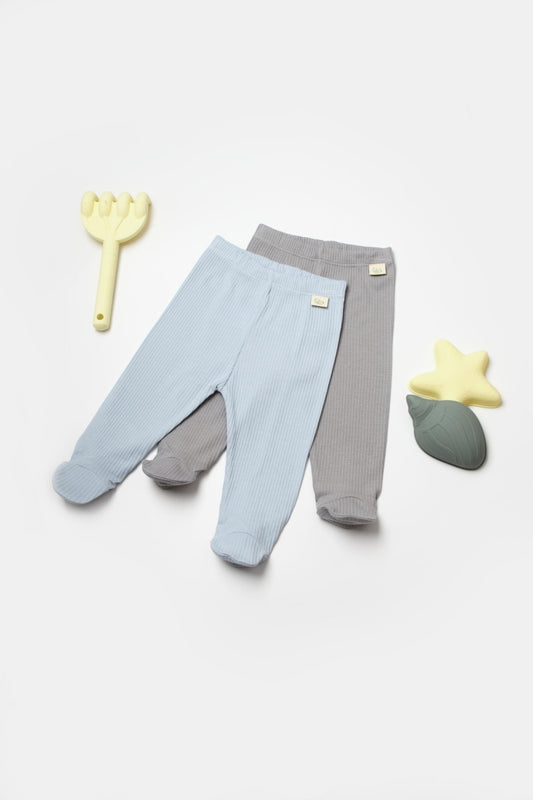 Set 2 pantaloni cu botosei Bamboo, blue, BabyCosy, 50%bumbac+50% bambus - Pantaloni
