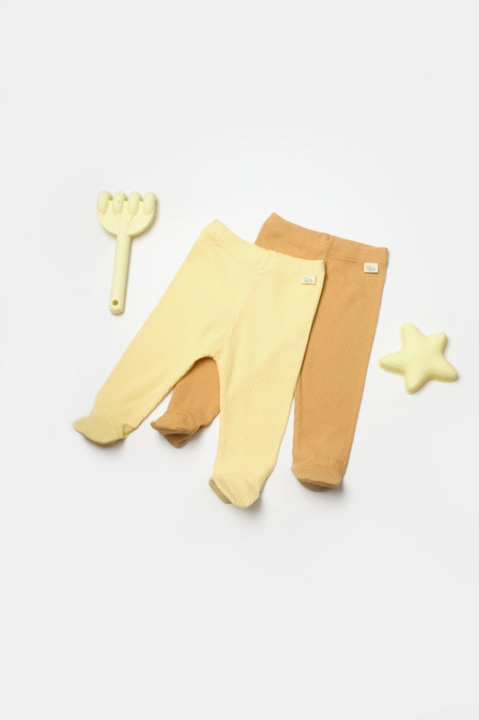Set 2 pantaloni cu botosei Bamboo, galben, BabyCosy, 50%bumbac+50% bambus - Pantaloni
