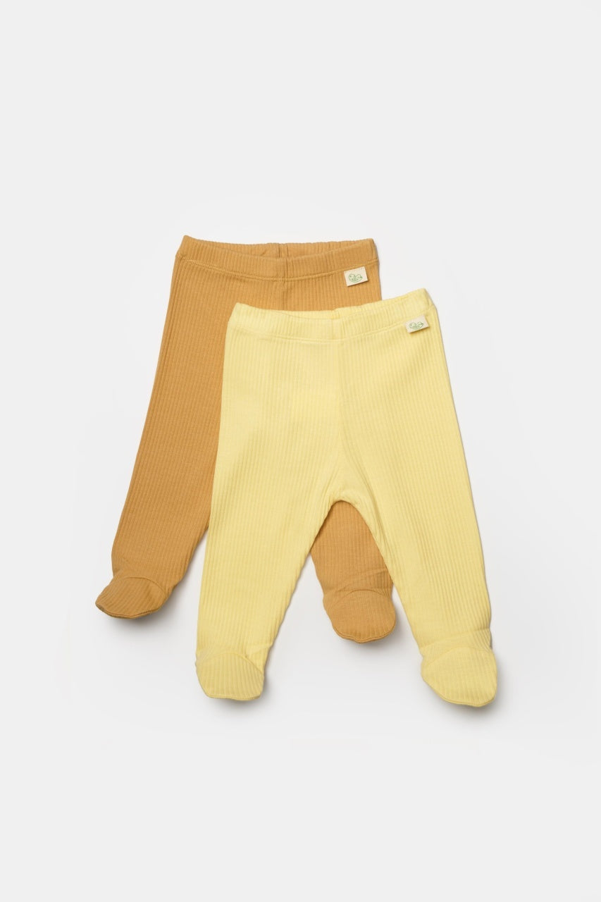 Set 2 pantaloni cu botosei Bamboo, galben, BabyCosy, 50%bumbac+50% bambus