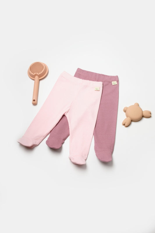 Set 2 pantaloni cu botosei Bamboo, roz, BabyCosy, 50%bumbac+50% bambus - Pantaloni
