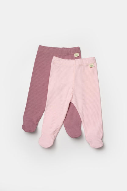 Set 2 pantaloni cu botosei Bamboo, roz, BabyCosy, 50%bumbac+50% bambus