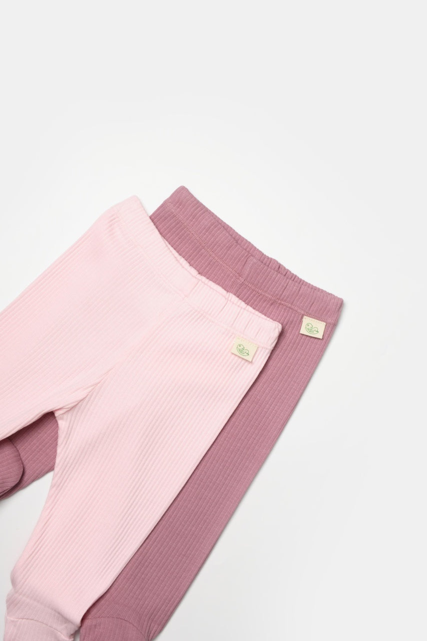 Set 2 pantaloni cu botosei Bamboo, roz, BabyCosy, 50%bumbac+50% bambus