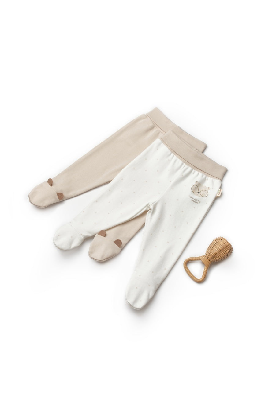 Set 2 pantaloni cu botosei bebe TeddyBear, BabyCosy, 100% bumbac organic