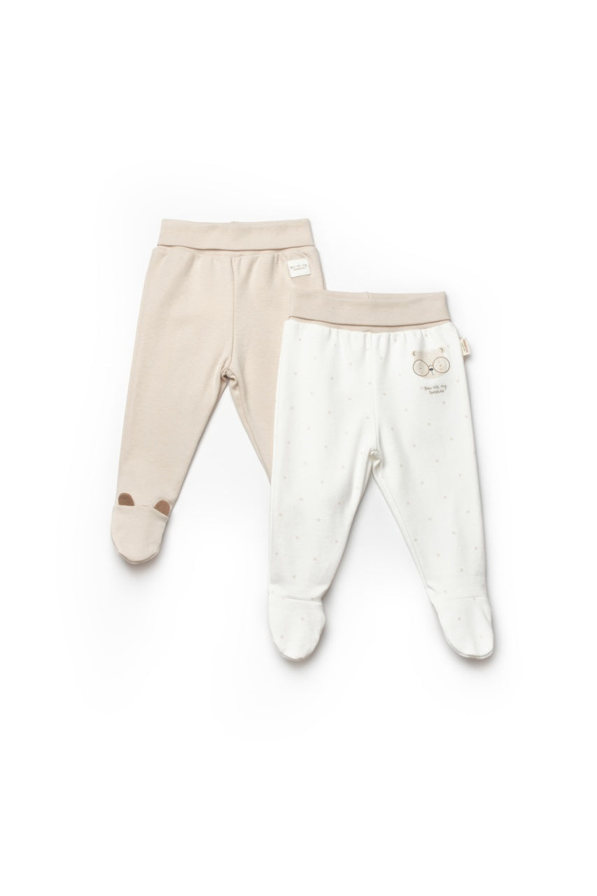 Set 2 pantaloni cu botosei bebe TeddyBear, BabyCosy, 100% bumbac organic