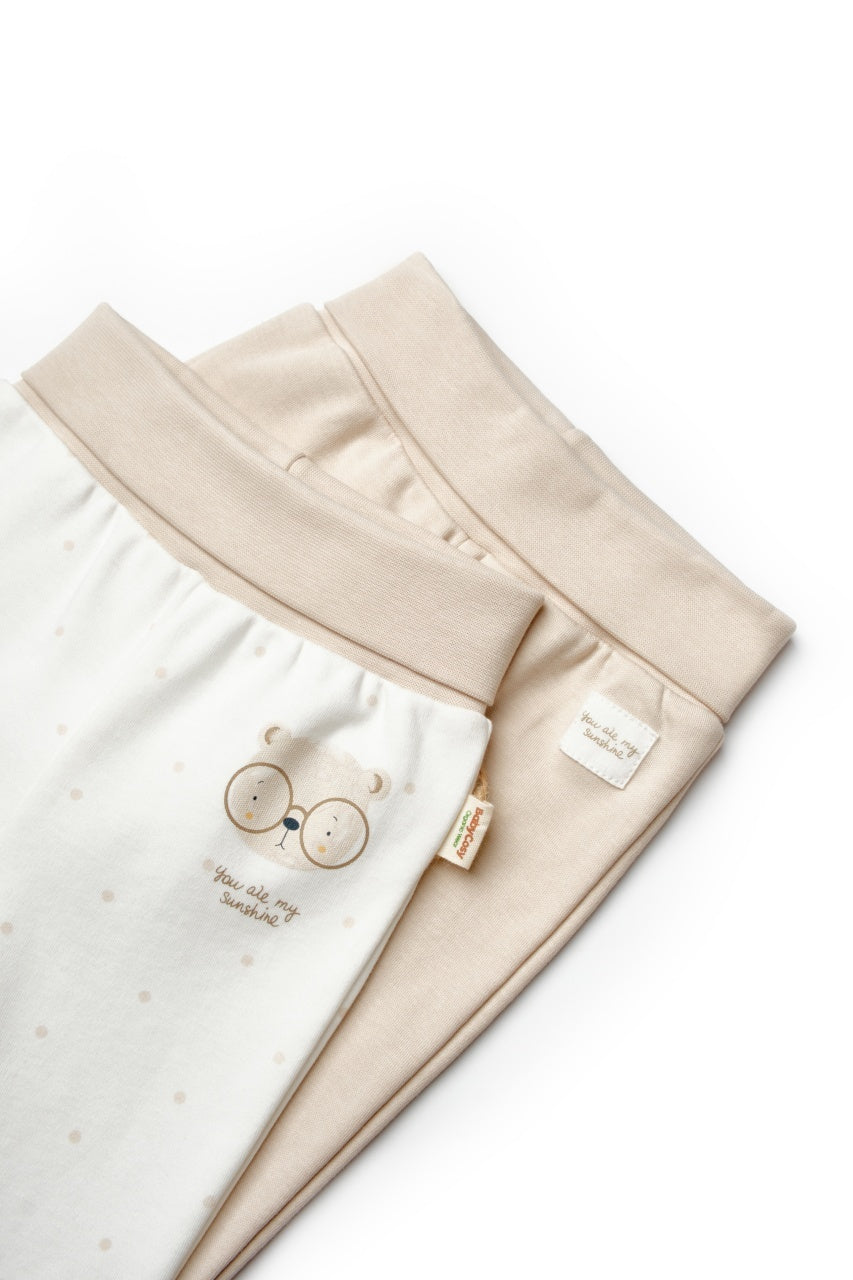 Set 2 pantaloni cu botosei bebe TeddyBear, BabyCosy, 100% bumbac organic