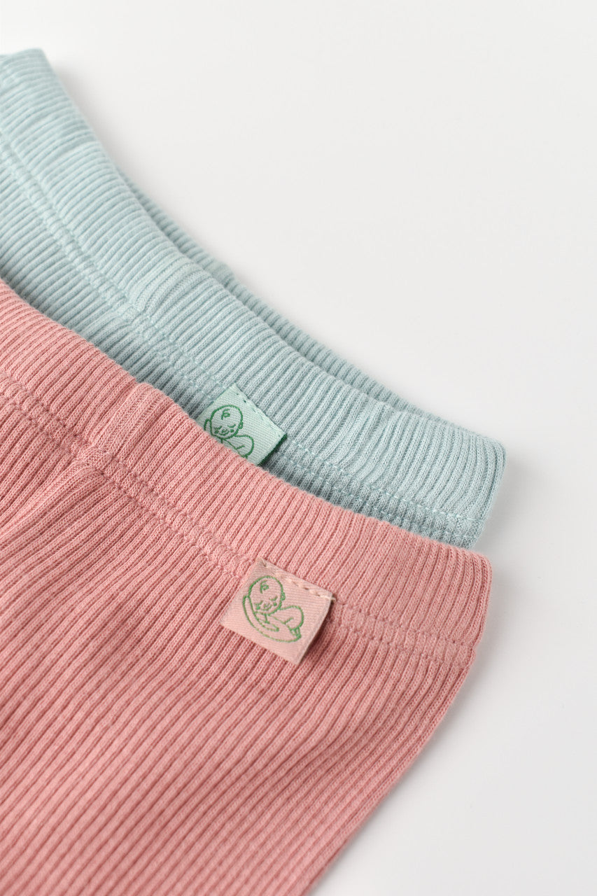 Set 2 pantaloni cu botosei bebe unisex din bumbac organic si modal - Mint/Rose, BabyCosy