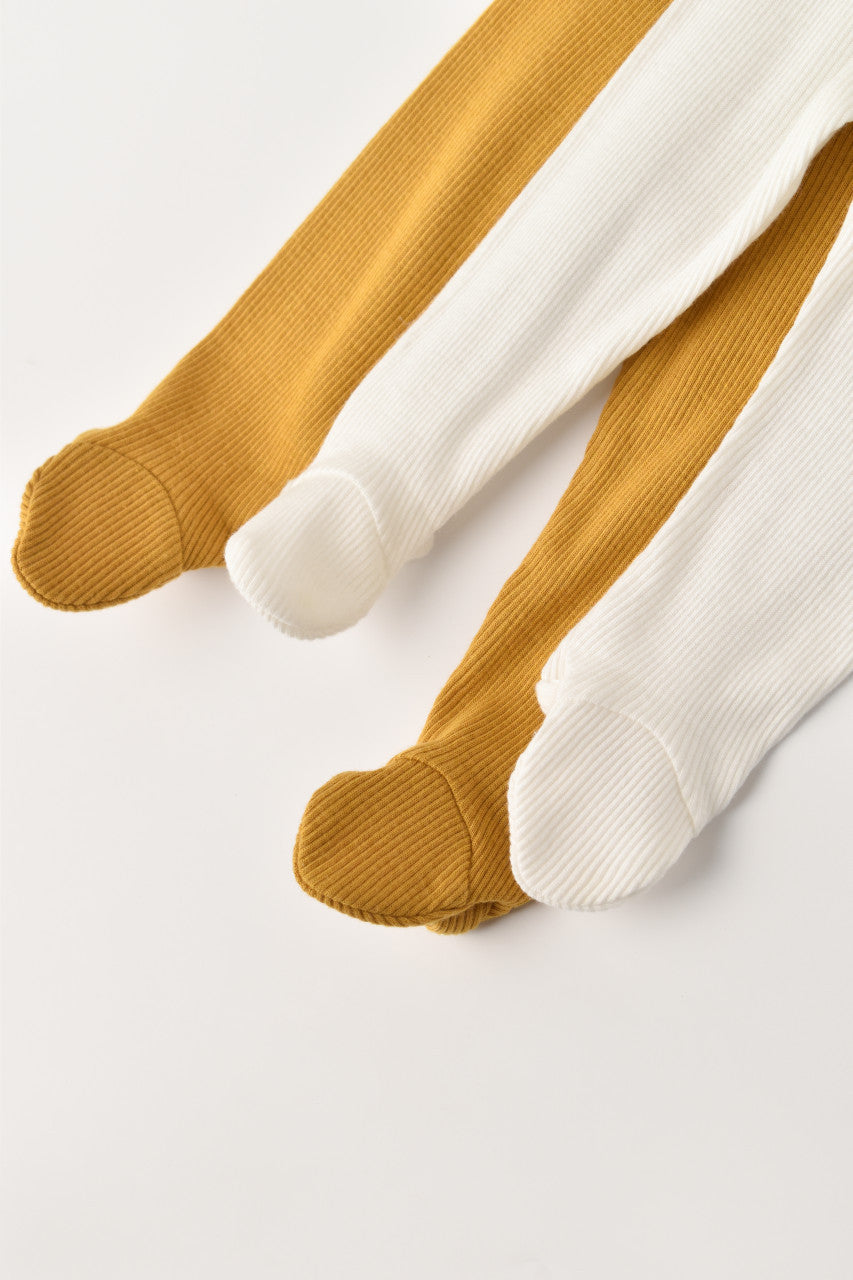 Set 2 pantaloni cu botosei bebe unisex din bumbac organic si modal - Mustar/Ecru, BabyCosy