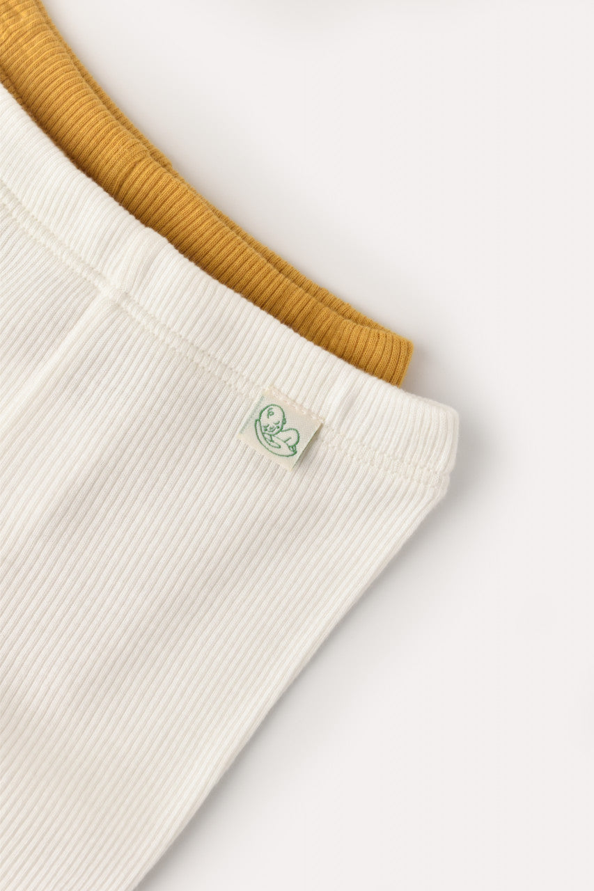 Set 2 pantaloni cu botosei bebe unisex din bumbac organic si modal - Mustar/Ecru, BabyCosy