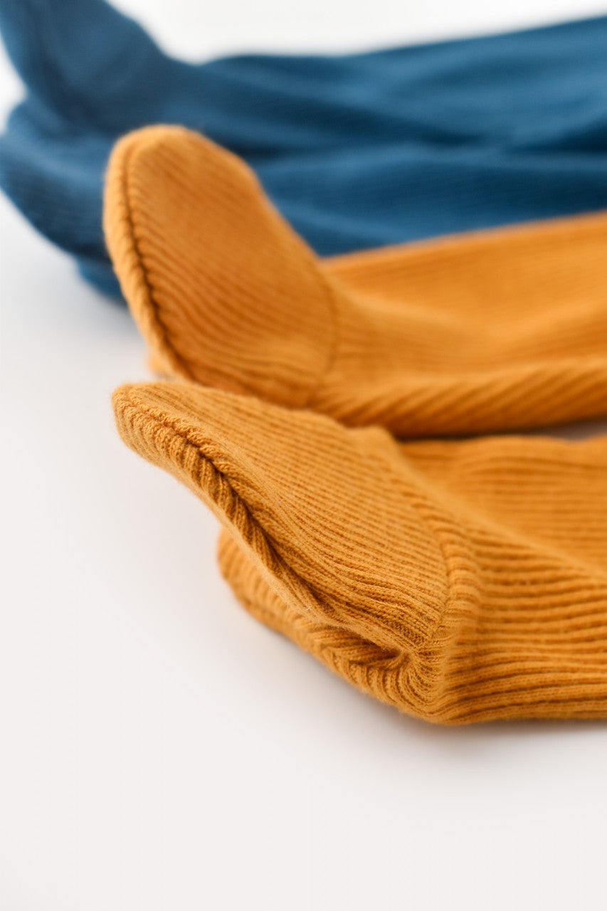 Set 2 pantaloni cu botosei bebe unisex din bumbac organic si modal - Bleumarin/Sofran, BabyCosy