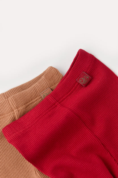 Set 2 pantaloni cu botosei bebe unisex din bumbac organic si modal - Maro/Rosu, BabyCosy