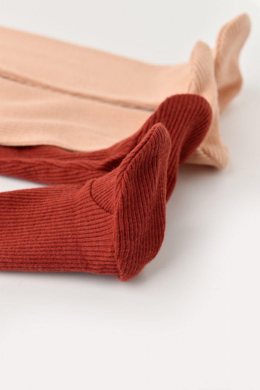 Set 2 pantaloni cu botosei bebe unisex din bumbac organic si modal - Caramiziu/Somon, BabyCosy