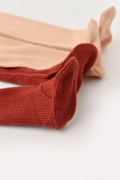 Set 2 pantaloni cu botosei bebe unisex din bumbac organic si modal - Caramiziu/Somon, BabyCosy
