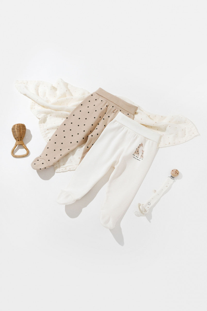 Set 2 pantaloni cu botosei bebe unisex Girafa, BabyCosy, 100% bumbac organic