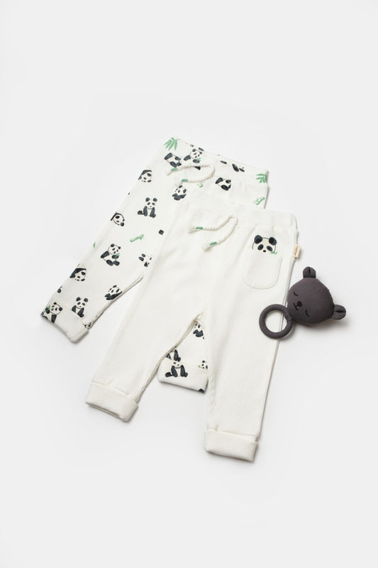 Set 2 pantaloni Panda, BabyCosy, 50%bumbac+50% bambus - Pantaloni