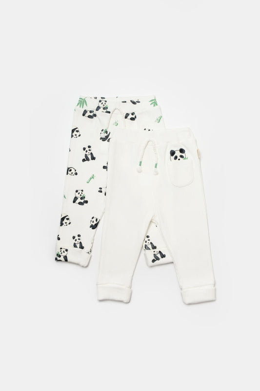 Set 2 pantaloni Panda, BabyCosy, 50%bumbac+50% bambus - Pantaloni