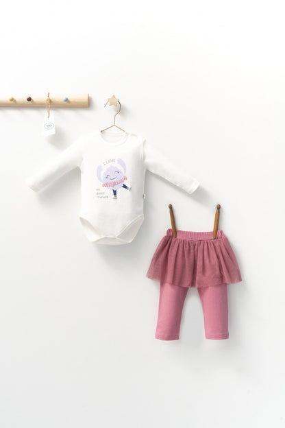 Set 2 piese cu body si pantalonasi cu tulle pentru fetite Monster, Tongs baby