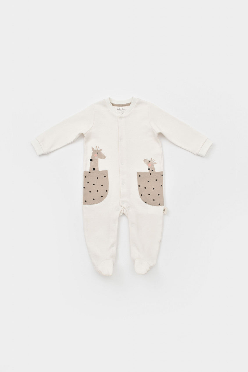 Set 2 salopete cu buzunare Girafa, BabyCosy, 100% bumbac organic