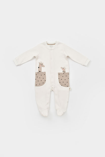 Set 2 salopete cu buzunare Girafa, BabyCosy, 100% bumbac organic