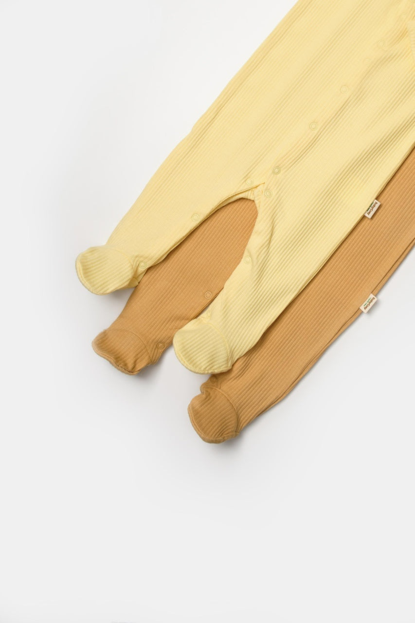 Set 2 salopete lungi Bamboo, galben, BabyCosy, 50%bumbac+50% bambus