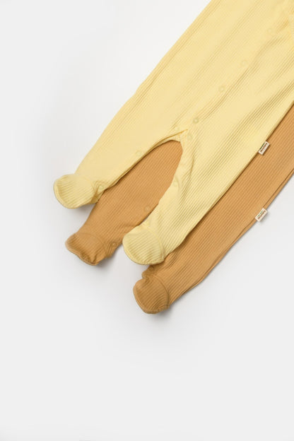 Set 2 salopete lungi Bamboo, galben, BabyCosy, 50%bumbac+50% bambus