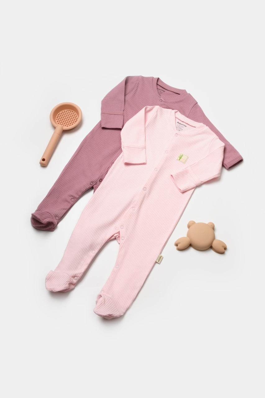 Set 2 salopete lungi Bamboo, roz, BabyCosy, 50%bumbac+50% bambus