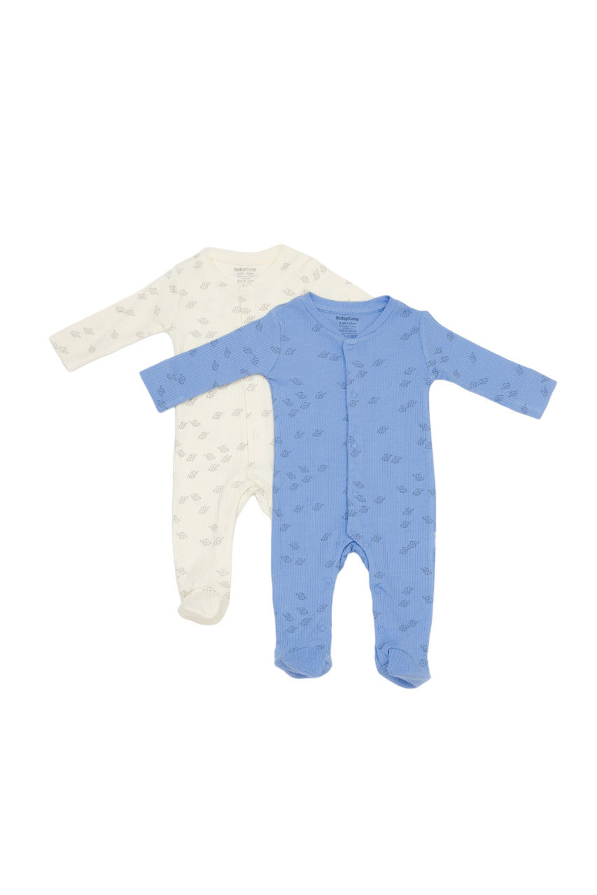 Set 2 salopete lungi Printed, BabyCosy, 50% modal+50% bumbac, Ecru/Lavanda