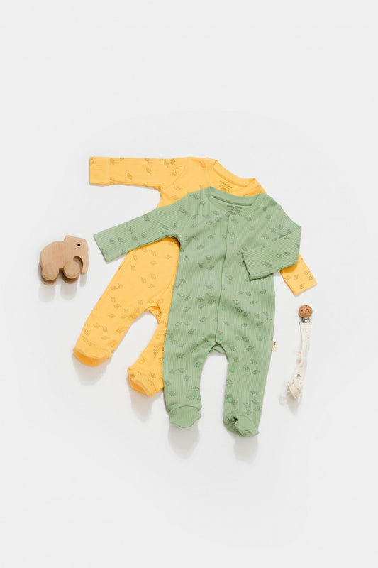 Set 2 salopete lungi Printed, BabyCosy, 50% modal+50% bumbac, Lamaie/Verde - Salopeta