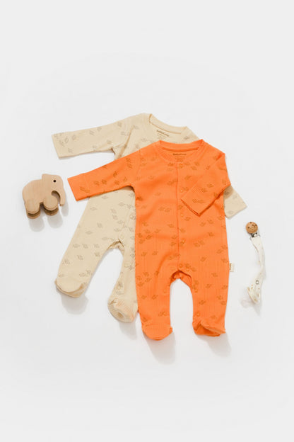 Set 2 salopete lungi Printed, BabyCosy, 50% modal+50% bumbac, Stone/Apricot