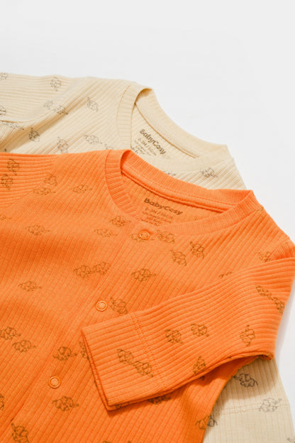 Set 2 salopete lungi Printed, BabyCosy, 50% modal+50% bumbac, Stone/Apricot