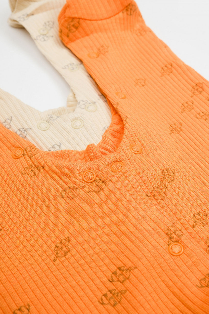 Set 2 salopete lungi Printed, BabyCosy, 50% modal+50% bumbac, Stone/Apricot