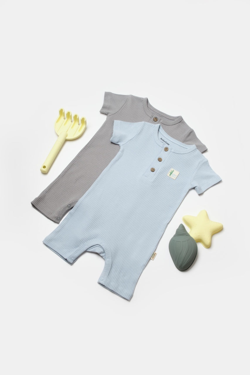 Set 2 salopete scurte Bamboo, blue, BabyCosy, 50%bumbac+50% bambus
