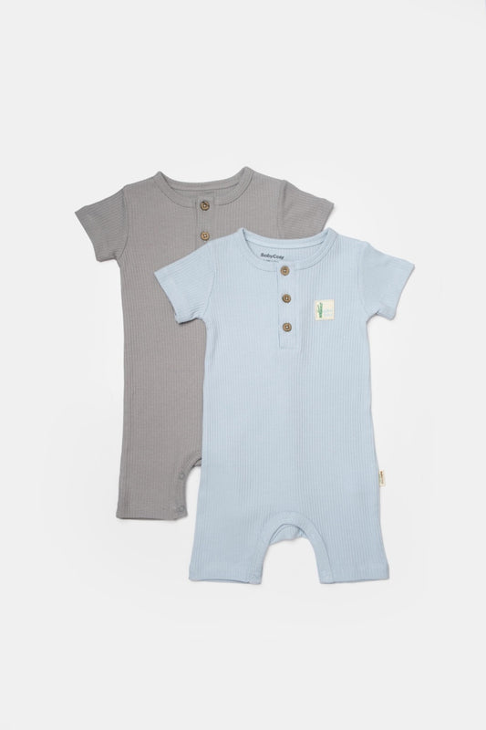 Set 2 salopete scurte Bamboo, blue, BabyCosy, 50%bumbac+50% bambus - Salopeta