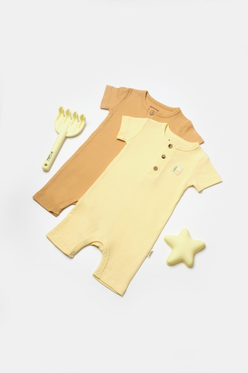 Set 2 salopete scurte Bamboo, galben, BabyCosy, 50%bumbac+50% bambus