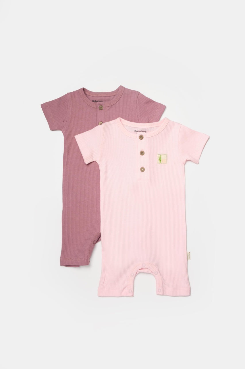 Set 2 salopete scurte Bamboo, roz, BabyCosy, 50%bumbac+50% bambus