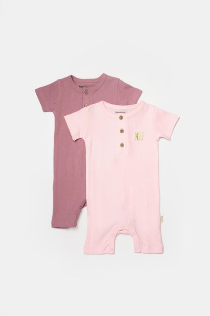 Set 2 salopete scurte Bamboo, roz, BabyCosy, 50%bumbac+50% bambus