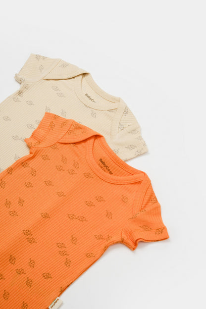 Set 2 salopete scurte Printed, BabyCosy, 50% modal+50% bumbac, Stone/Apricot