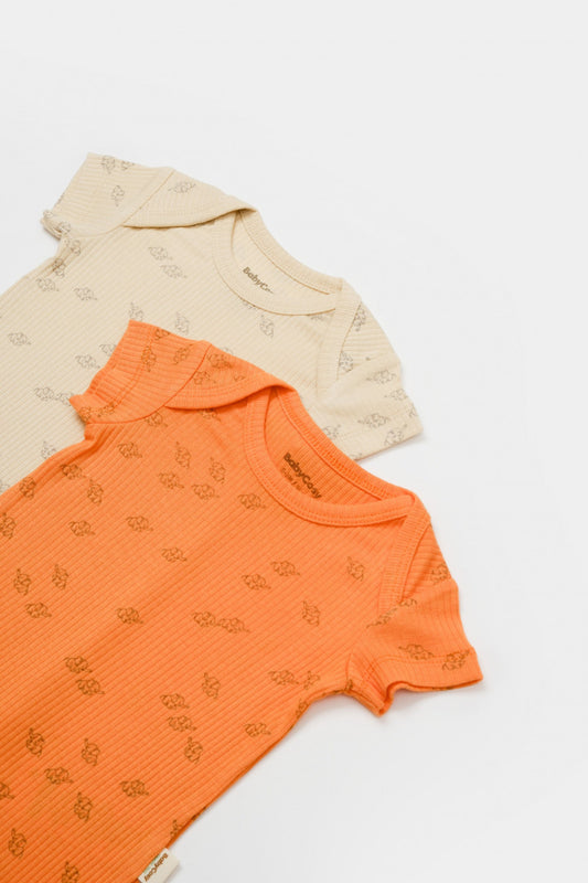 Set 2 salopete scurte Printed, BabyCosy, 50% modal+50% bumbac, Stone/Apricot - Salopeta