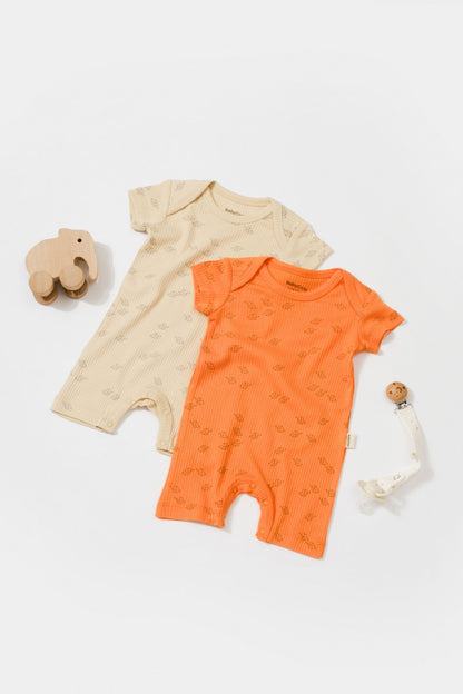 Set 2 salopete scurte Printed, BabyCosy, 50% modal+50% bumbac, Stone/Apricot