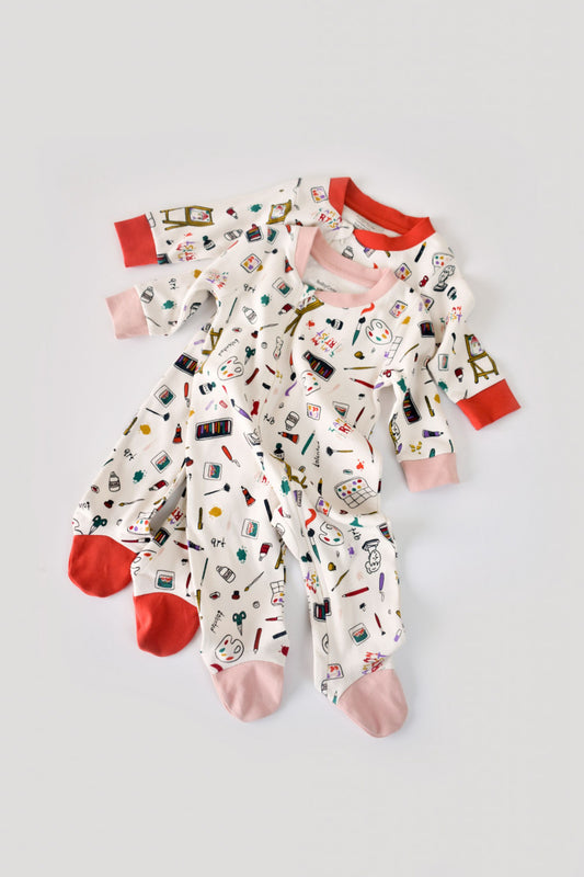 Set 2 salopetele cu maneca lunga si pantaloni cu botosei si fermoar - 100%bumbac organic - Portocaliu si Pudra, BabyCosy